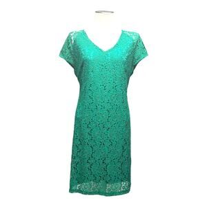 The Limited V-Neck Lace Short Sleeve Dress Emerald Green Large